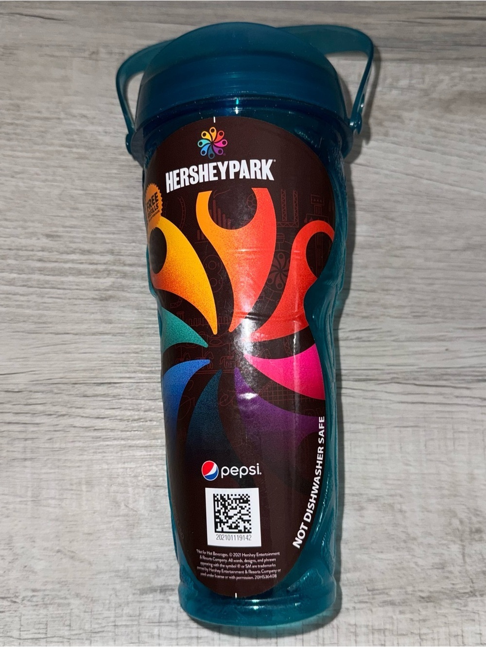 Hershey Park Free Refills Blue Pepsi Tumbler With Built-In Straw & Handle USA